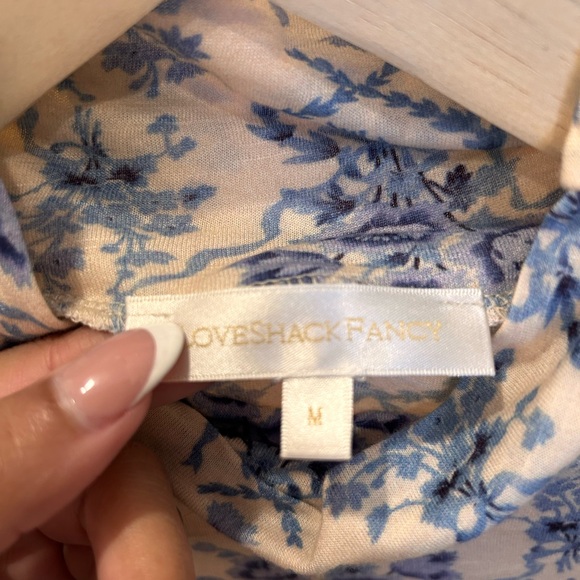 LoveShackFancy Blue Floral Toile Puff Sleeve Blouse - Picture 4 of 4